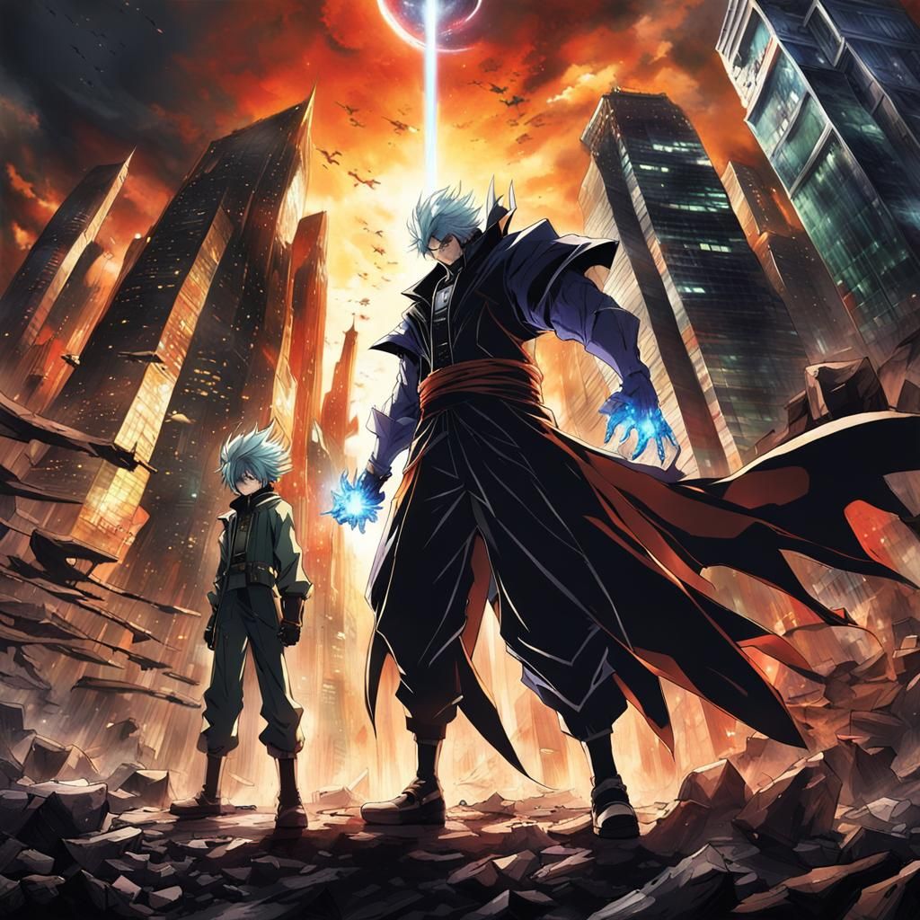 Epic Anime Villain Battle in Ruined City
