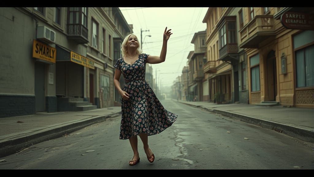 Vintage Housewife Tap Dances on Empty Street