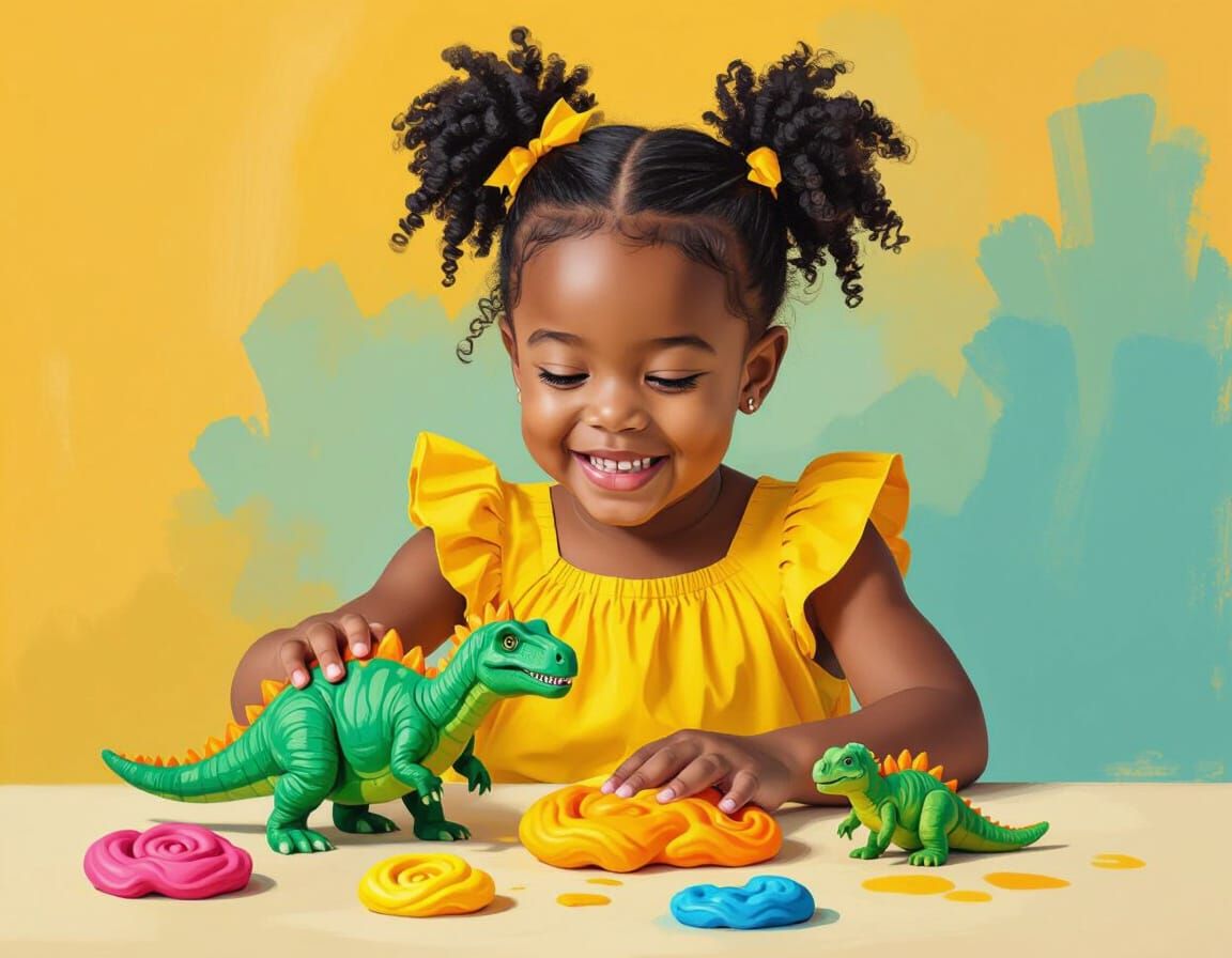 Girl Sculpts Dinosaur with Playdough in Expressive Colors