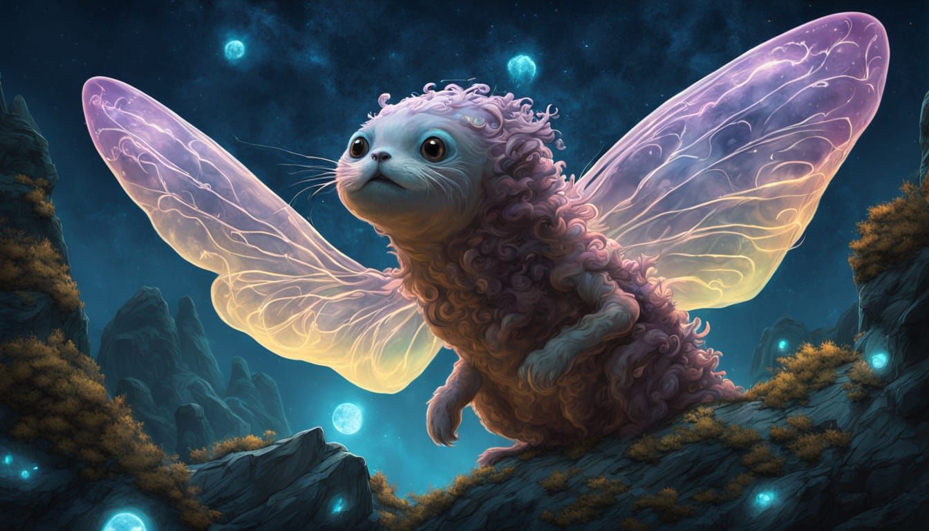 Adorable Fluffy Creature in Surreal Landscape