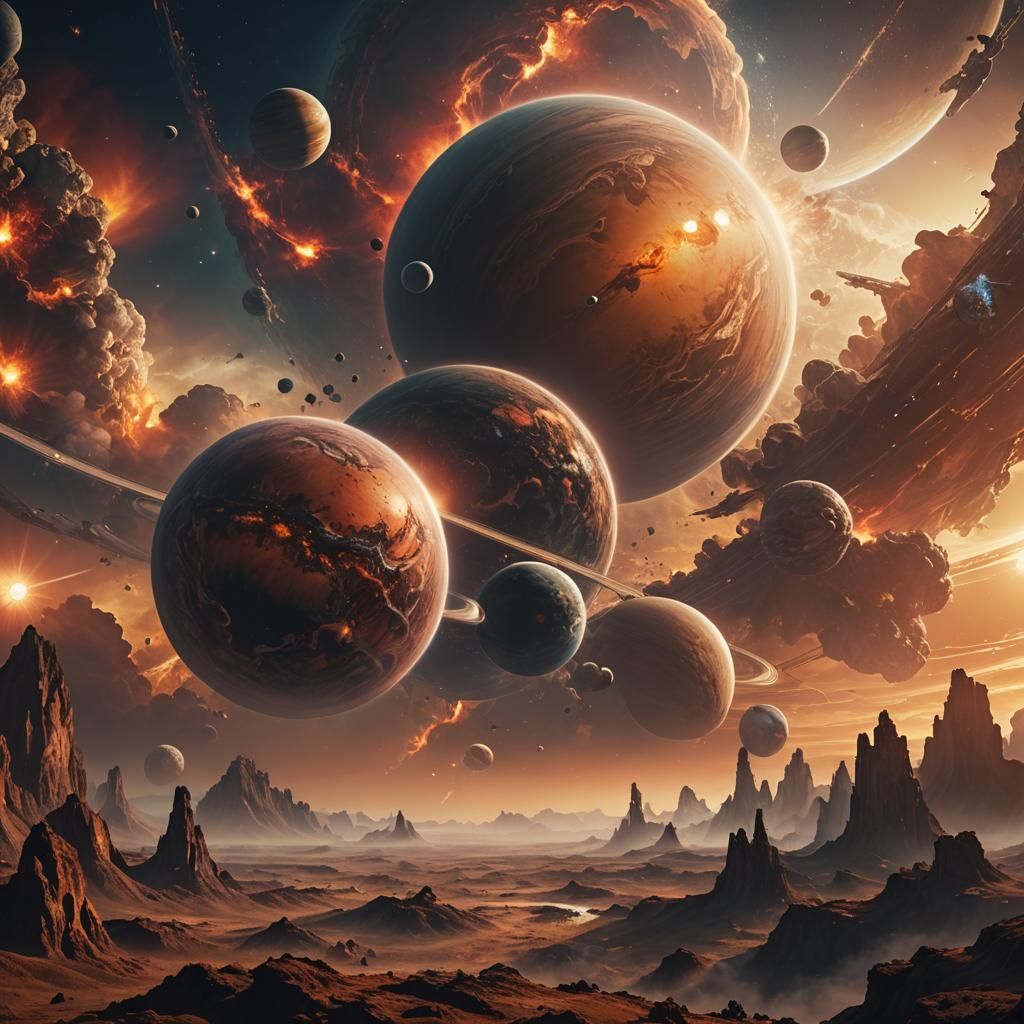 Colossal Planet with Orbiting Worlds: Digital Matte Painting