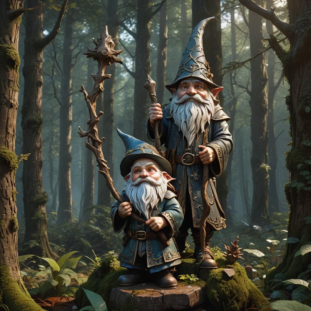 Garden Gnome Wood Sculpture in Dark Fantasy Style