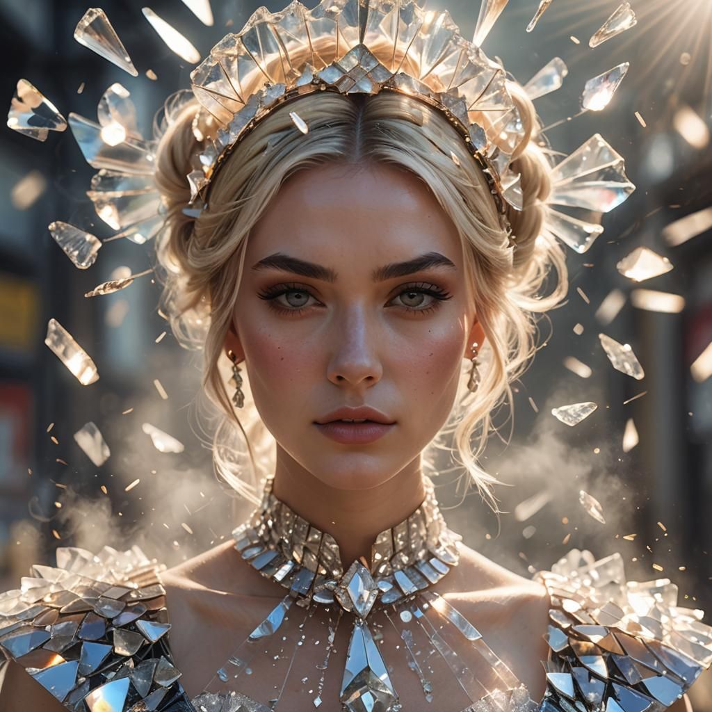 Beautiful Girl Portrait with Fan Headpiece and Prism Shards