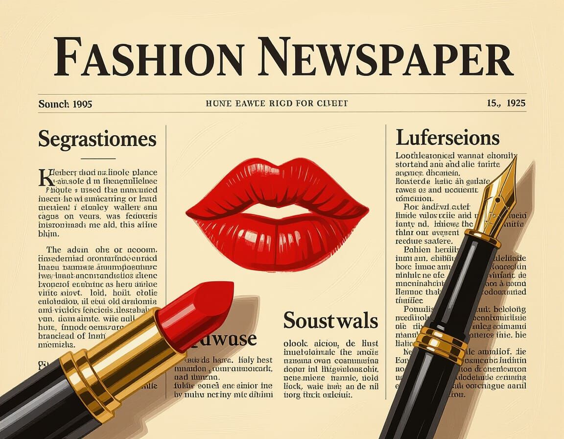 Retro Glam Oil Painting of Fashion Newspaper Page