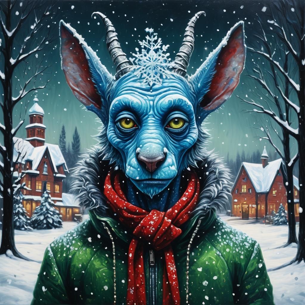 Winter Creature Portrait in Hyperrealist Oil Painting Style