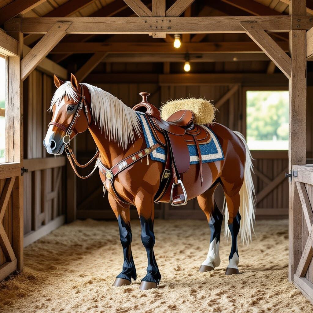 Horse in Barn as Paper Quilt Art