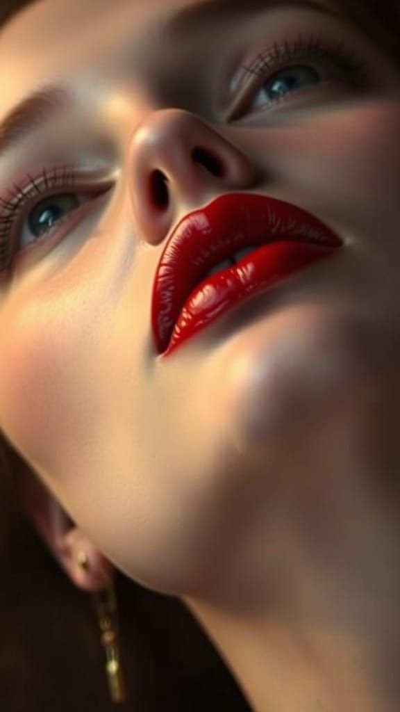 Romantic Woman's Lips Gathering for a Kiss in Soft Focus