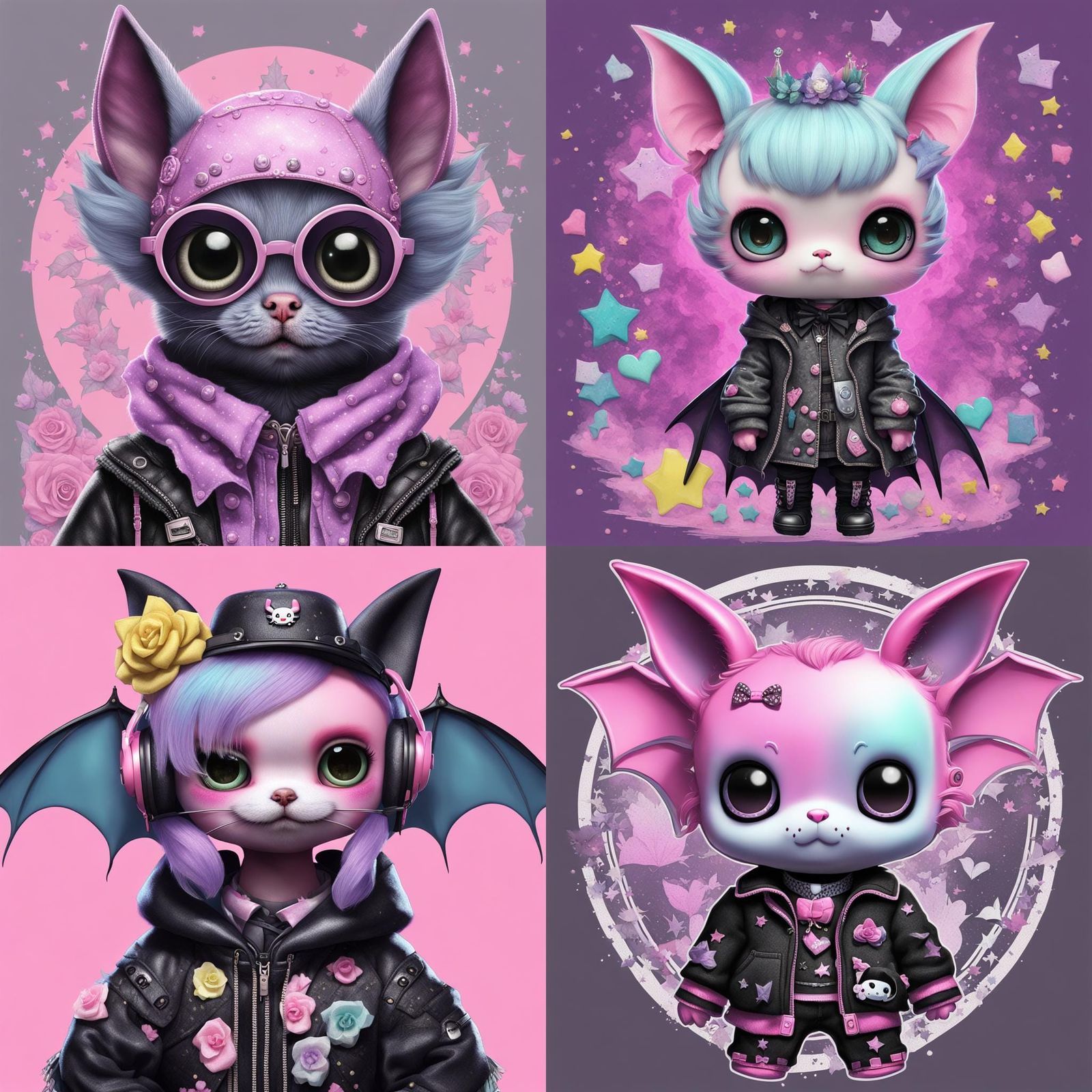 Cute Sanrio Bat Portrait in Pastel Goth Style