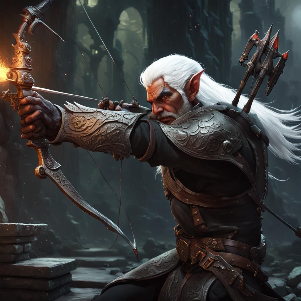 Elf Archer in Dark Fantasy Dungeon, Hyperdetailed Art