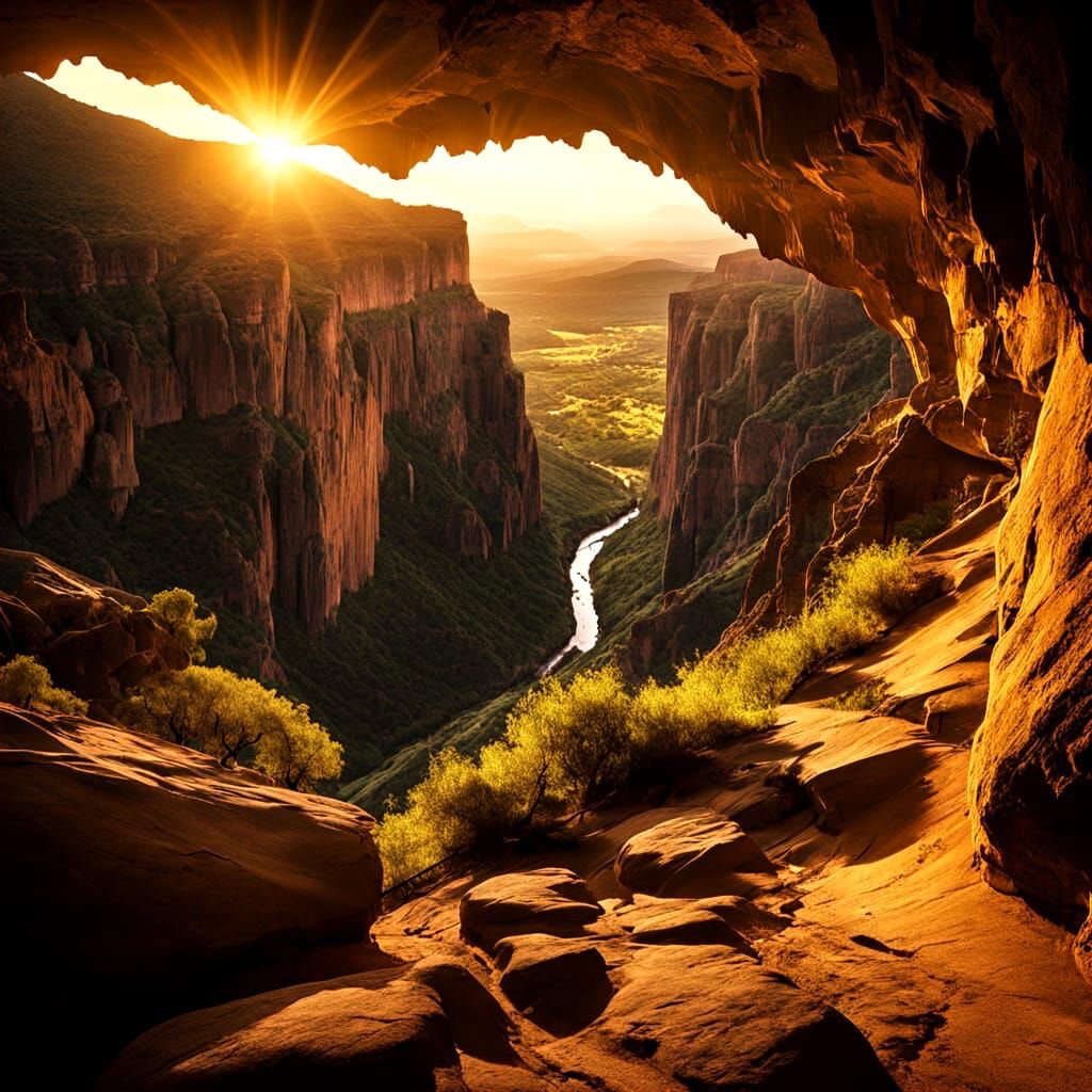 ancient caves high up in the cliff sides of a tall steep Canyon