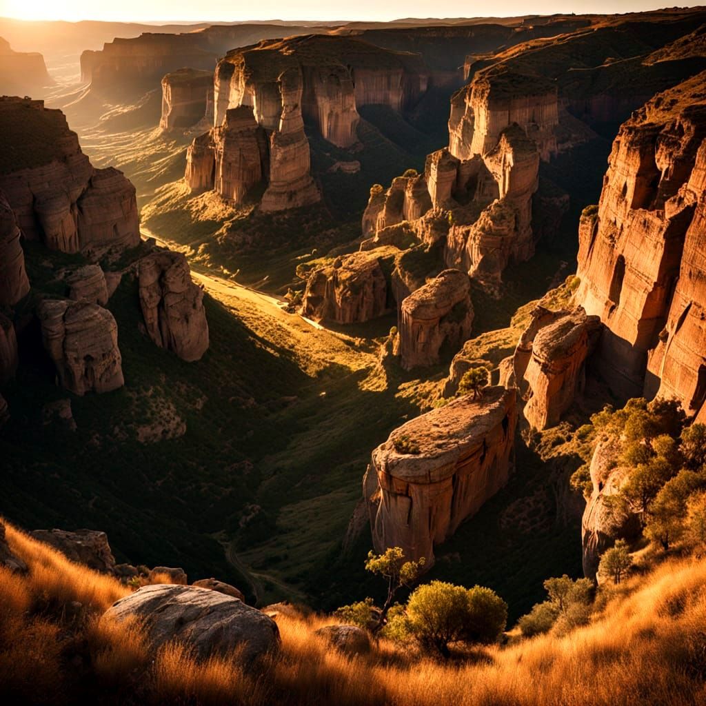 ancient caves high up in the cliff sides of a tall steep Canyon