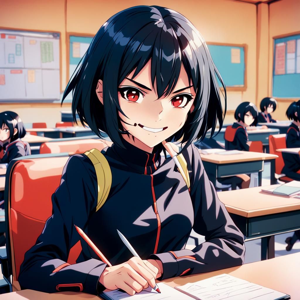 Anime Girl at School Desk in Studio Trigger Style