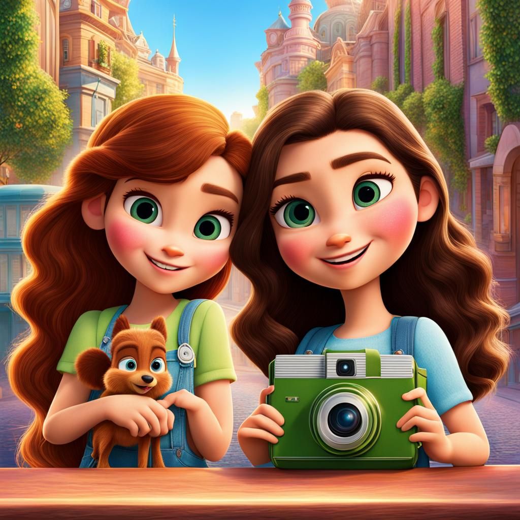 Disney Pixar Style Movie Poster Featuring Two Girls