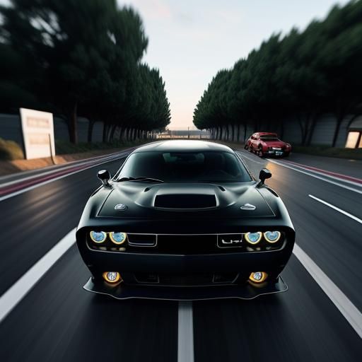 Menacing Demon Near a Dodge Challenger