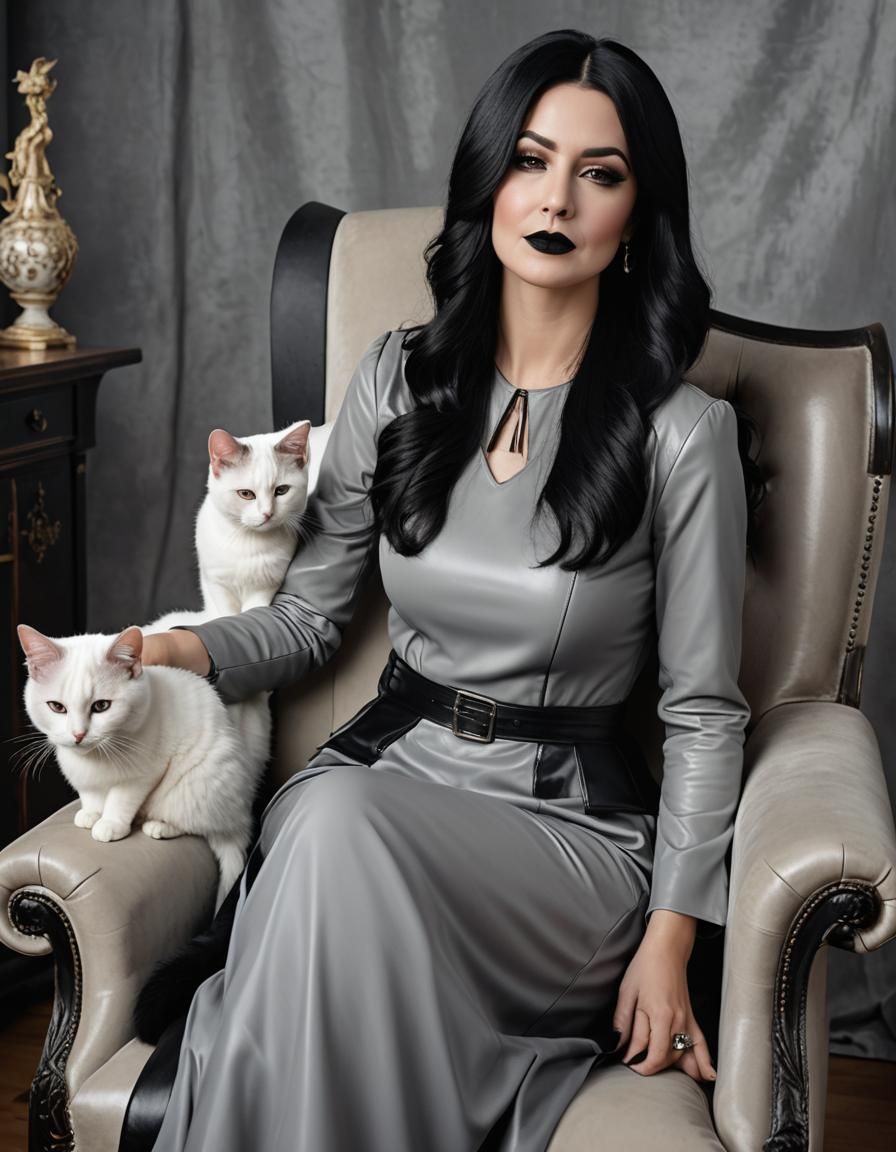 Gothic Woman Portrait with Cat in Pop Art Style