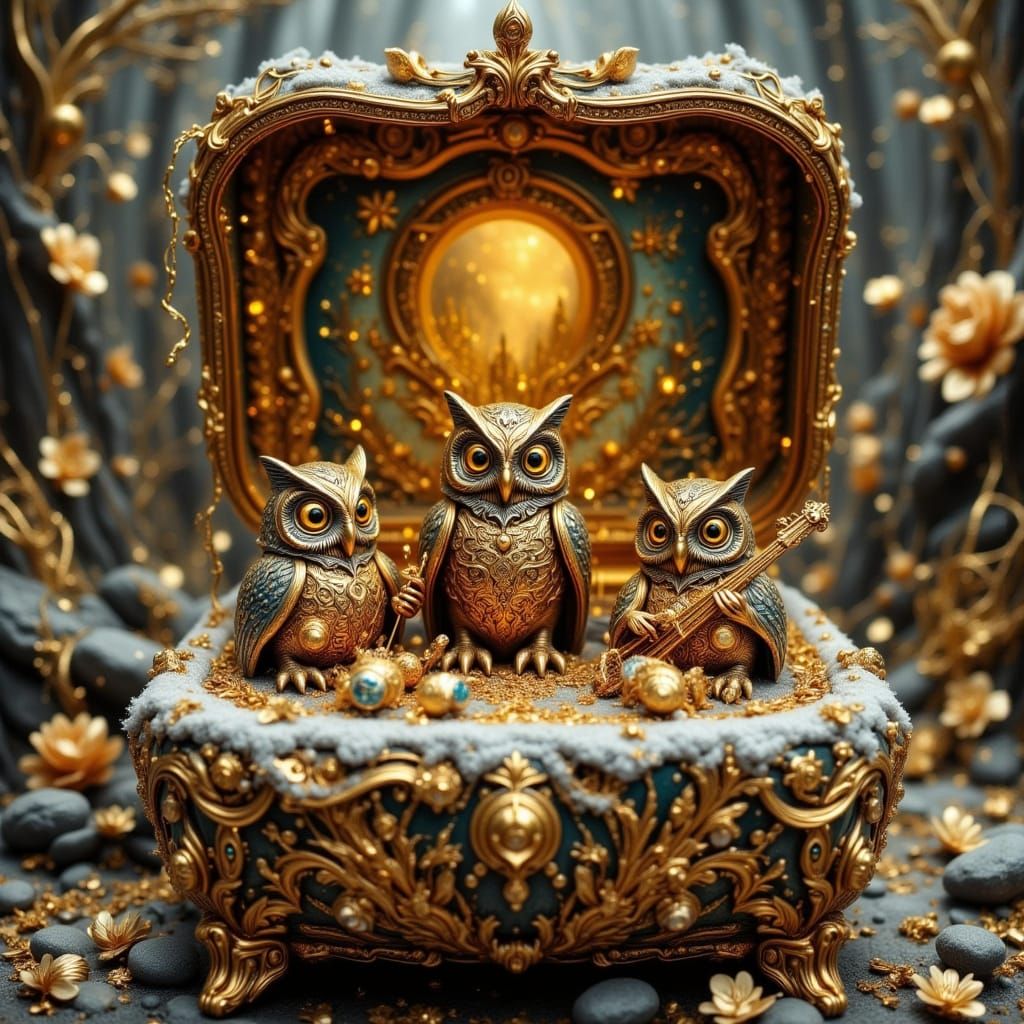 Owls in a musical box