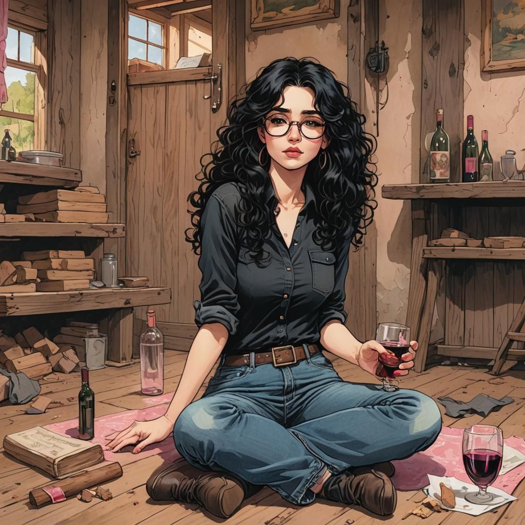 Woman Relaxing in Rural Scene, Anime Comic Style