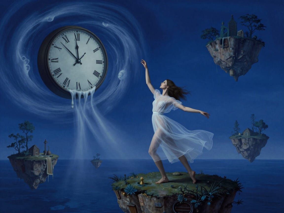 Surreal Floating Islands and Melting Clock Landscape