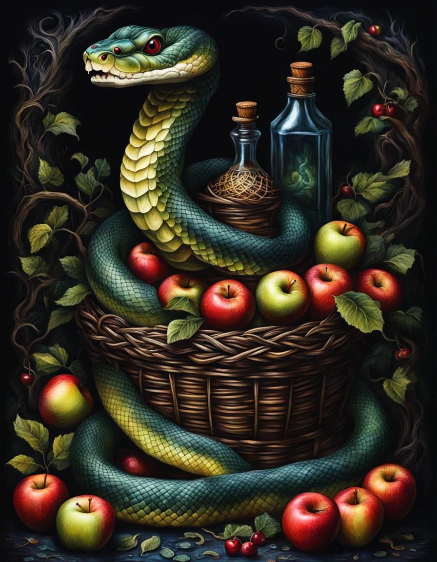 Serpent's Temptation: Dark Fairytale Apple Basket