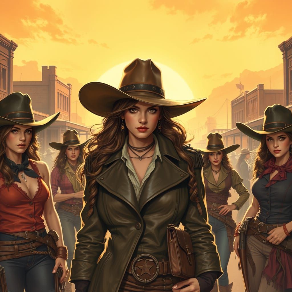 Cowgirl in Old West Saloon, Art Nouveau Style