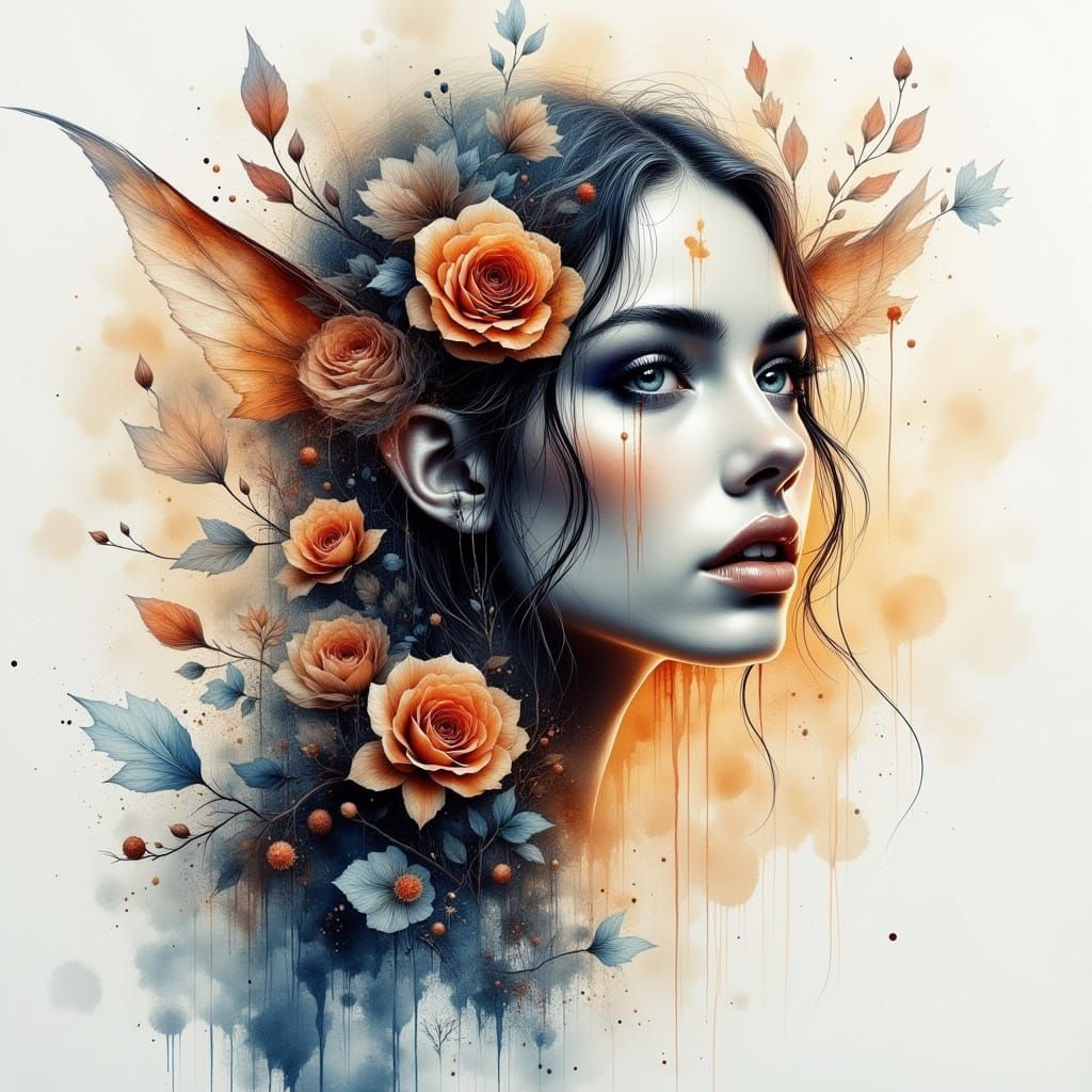 Ethereal Watercolor Portrait of an Elven Apparition