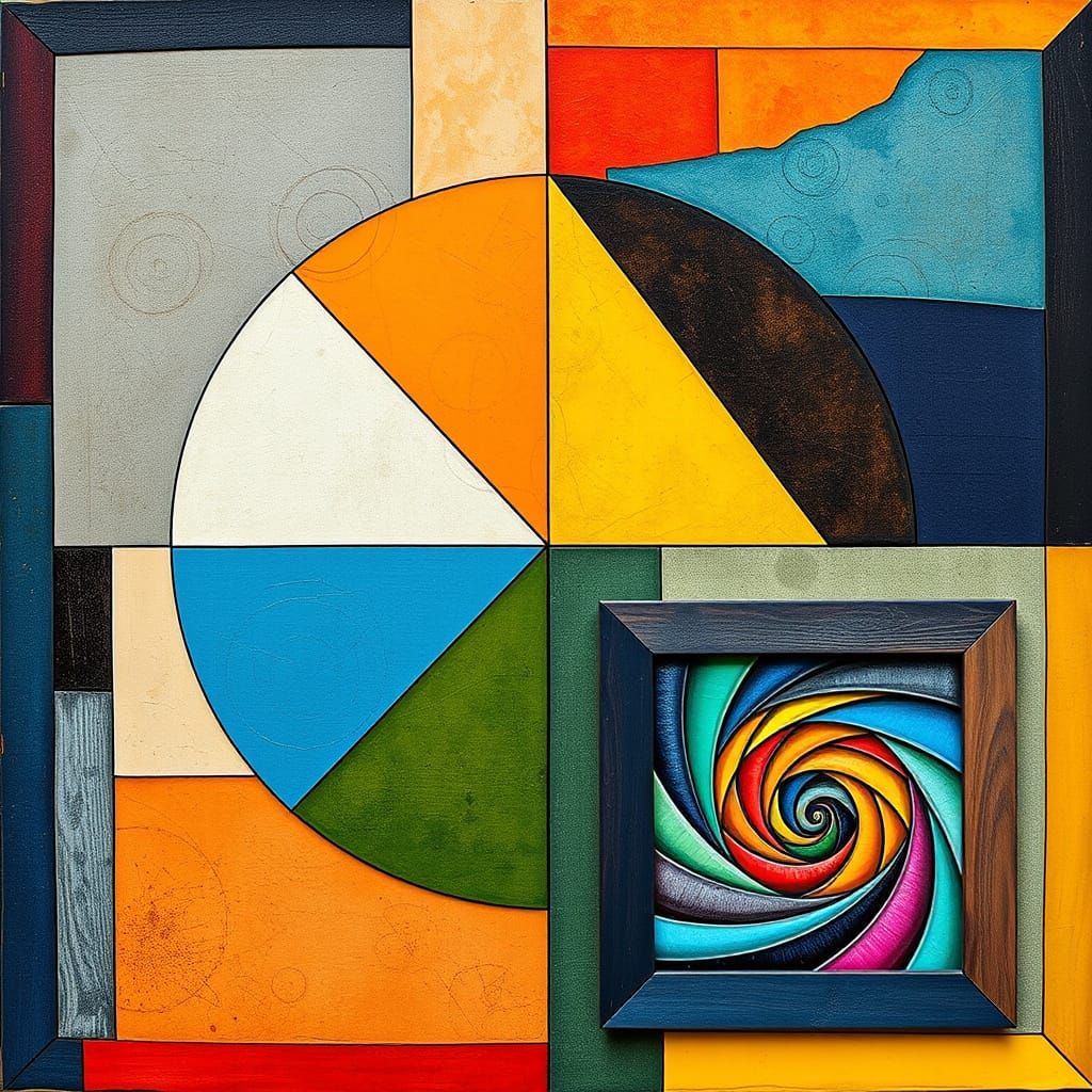 Abstract Geometric Collage with Spiral Swirl