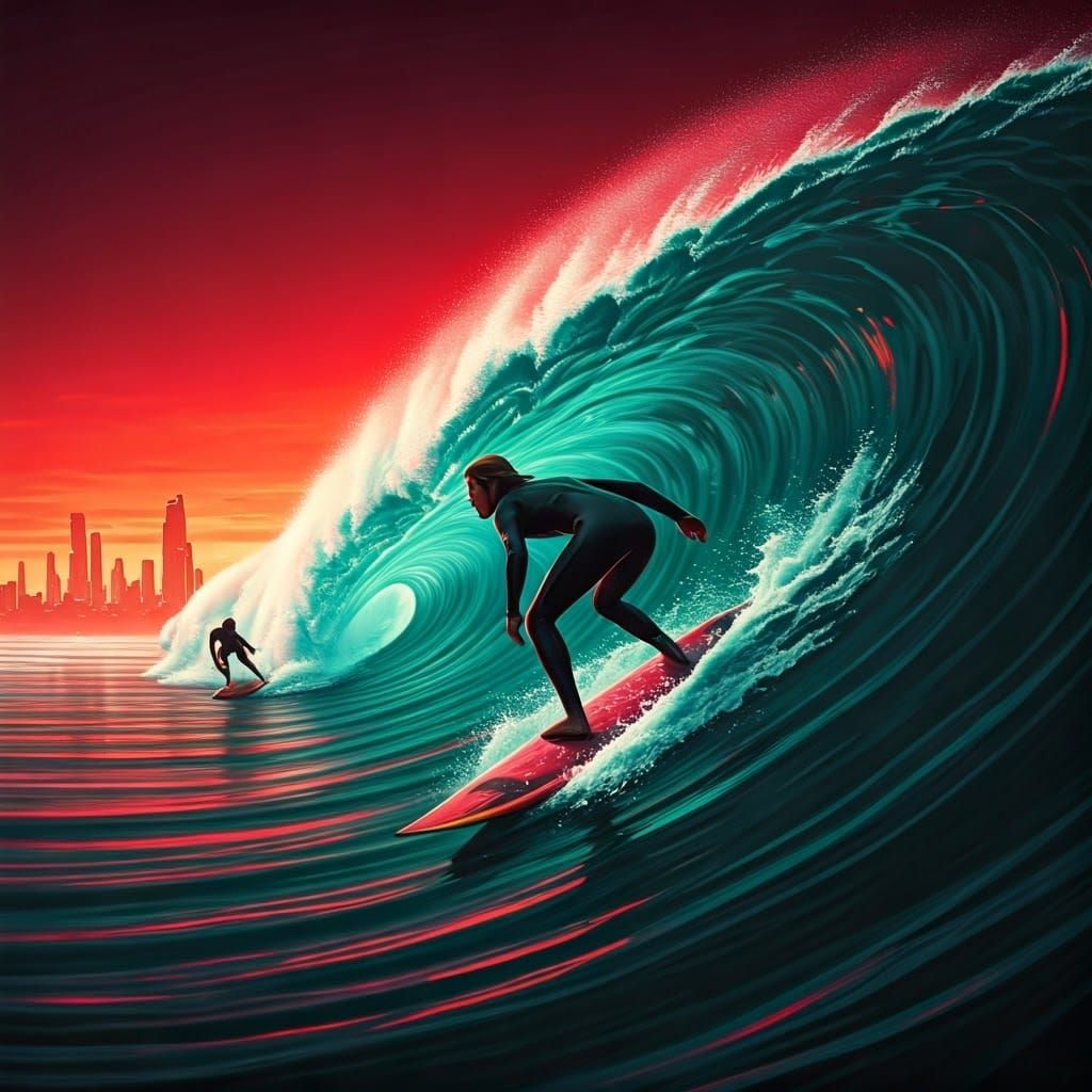 Neon Surf Riders in Futuristic Waves