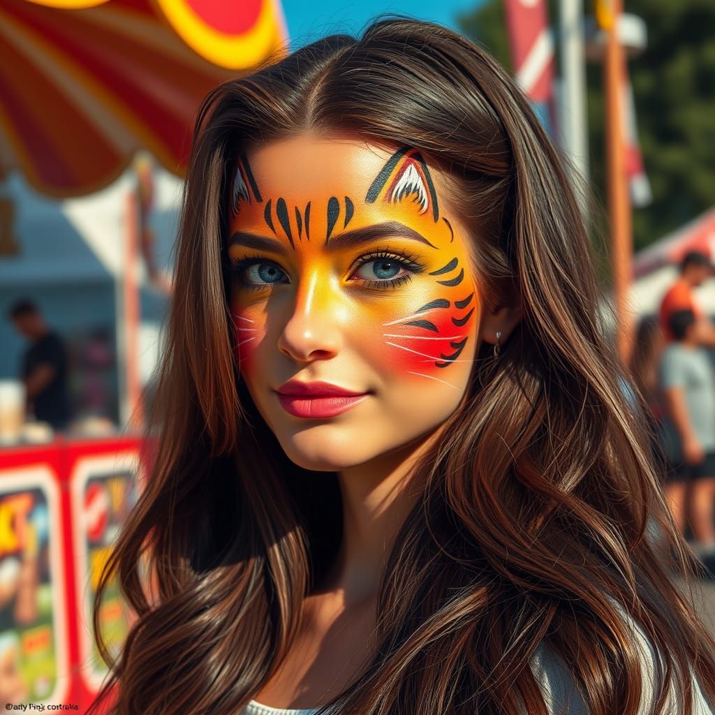 Woman with Cat Face Paint at Sunny Fair