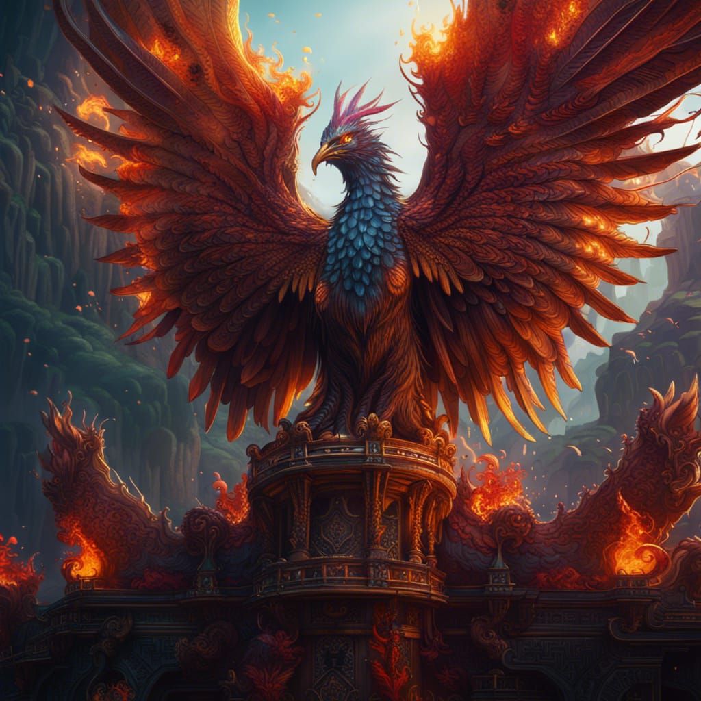 Detailed Phoenix Matte Painting in Deep Color