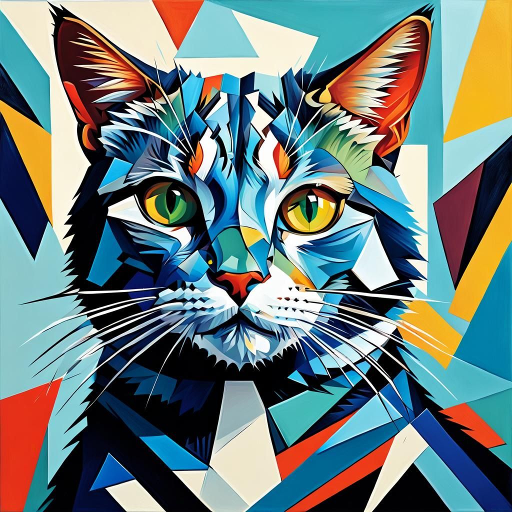 Abstract Cat Portrait in Cubist Style