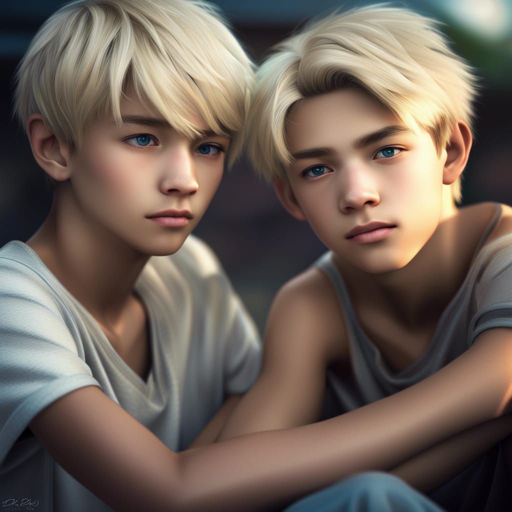 Teenage Boys Cuddle in Beautifully Shot Portrait