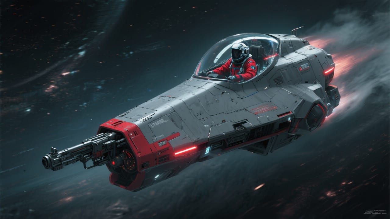 Sleek Spaceship Flies Through Interstellar Space