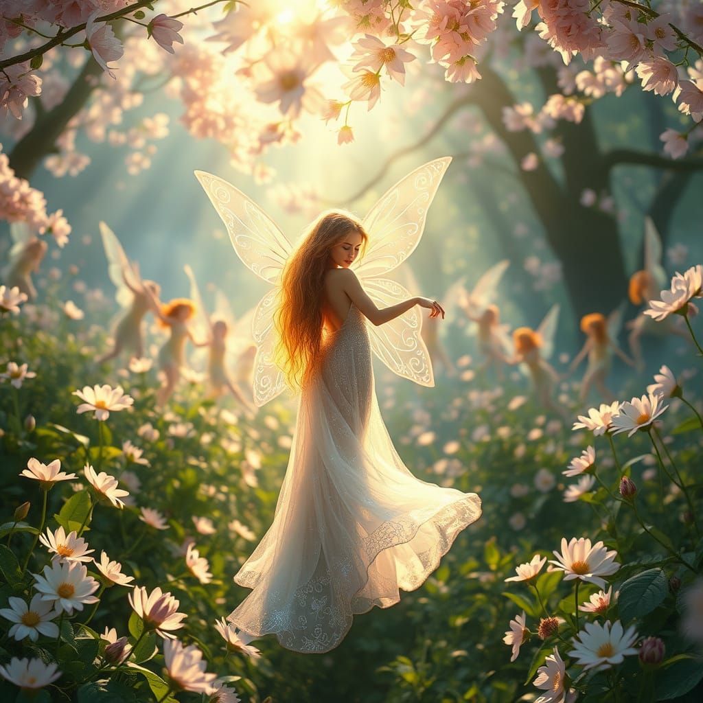 Enchanting Fairy Realm with Whimsical Dancing Fairies
