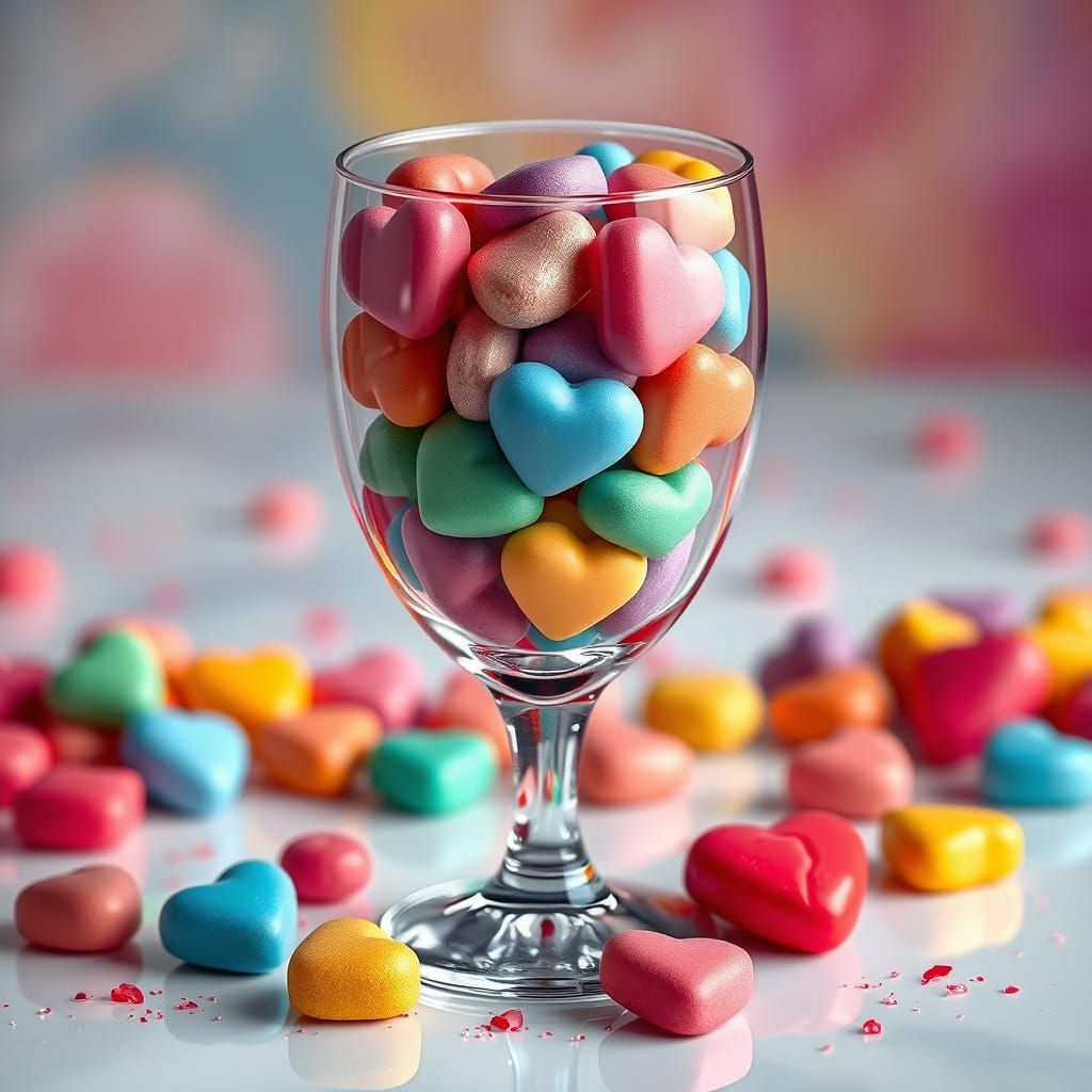 Vibrant Glass of Bombonglas Filled with Colorful Candy Heart...