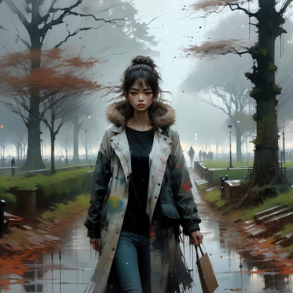 Woman in Spring Park: Textured Speedpaint Fine Art