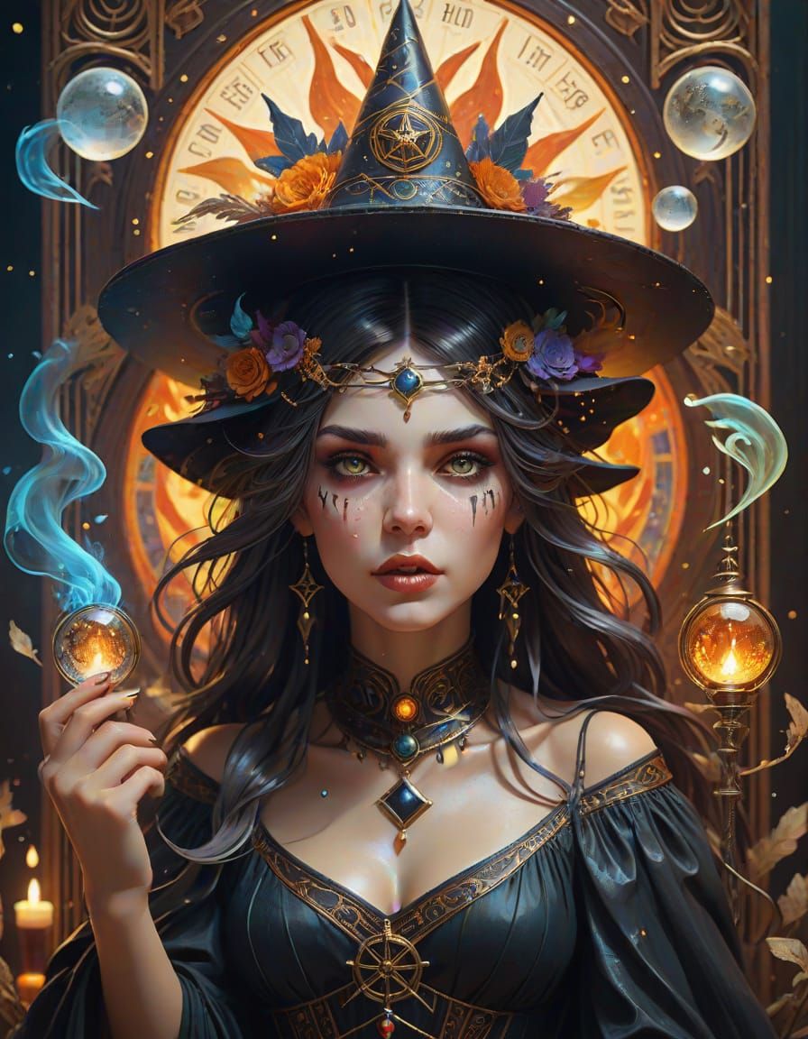 Sophisticated Witch in a Tarot Card Realm