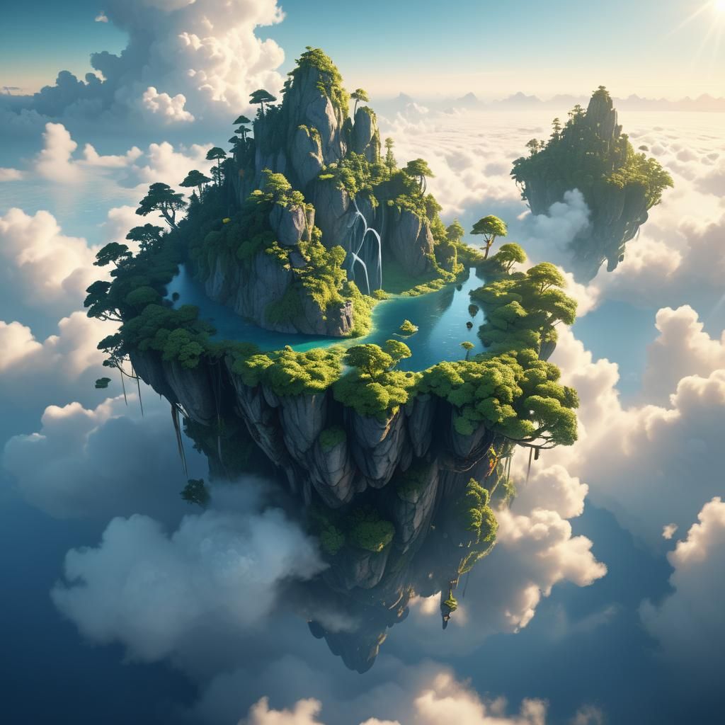 Magical Forested Islands Floating Over Clouds