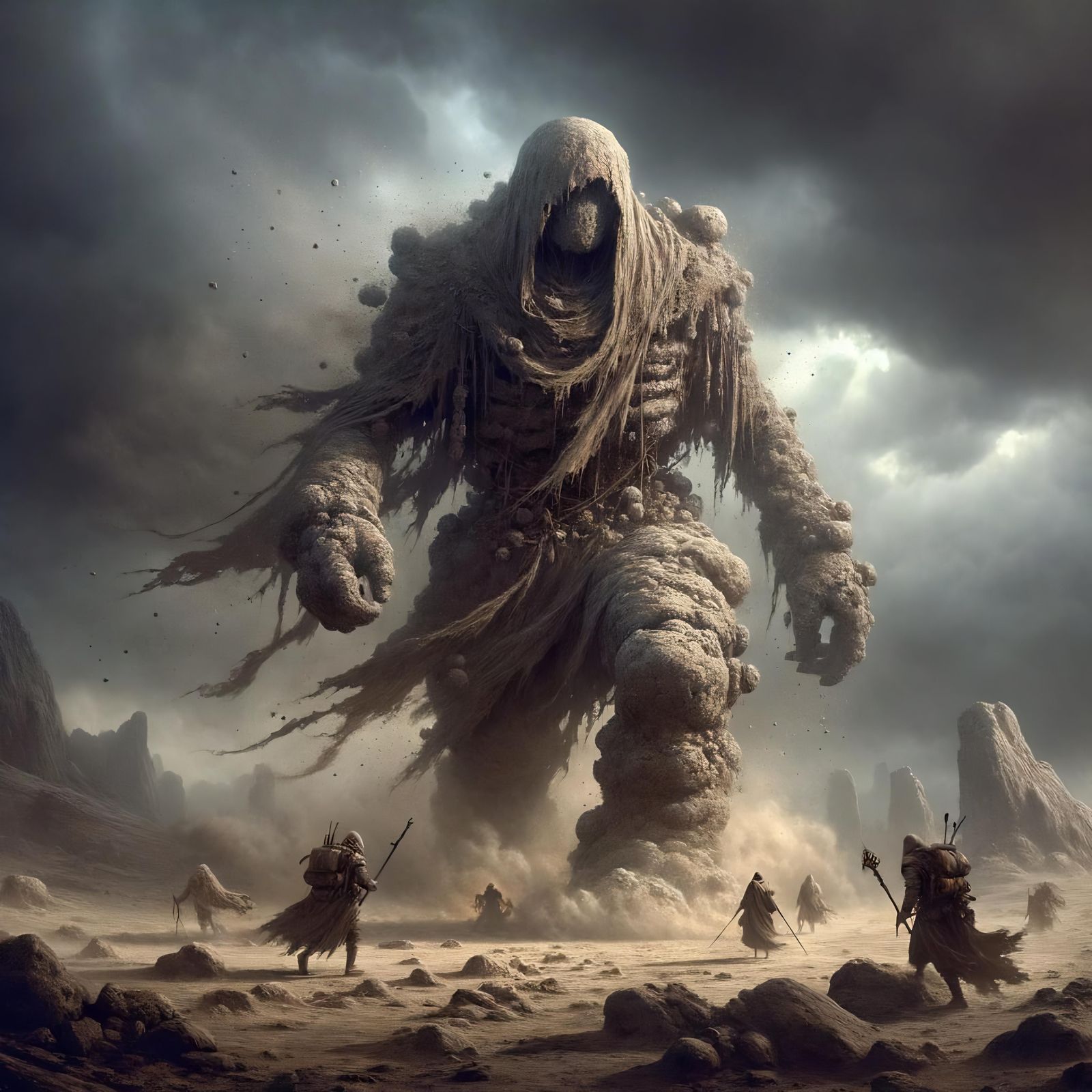 Dust Wight in Rocky Wasteland Under Gloomy Sky
