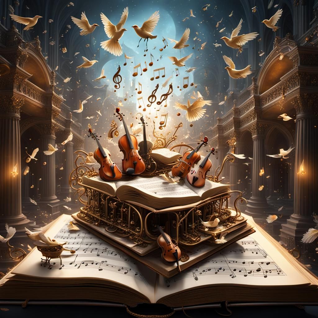 Fantasy Orchestra Emerges from Magical Book in 3D