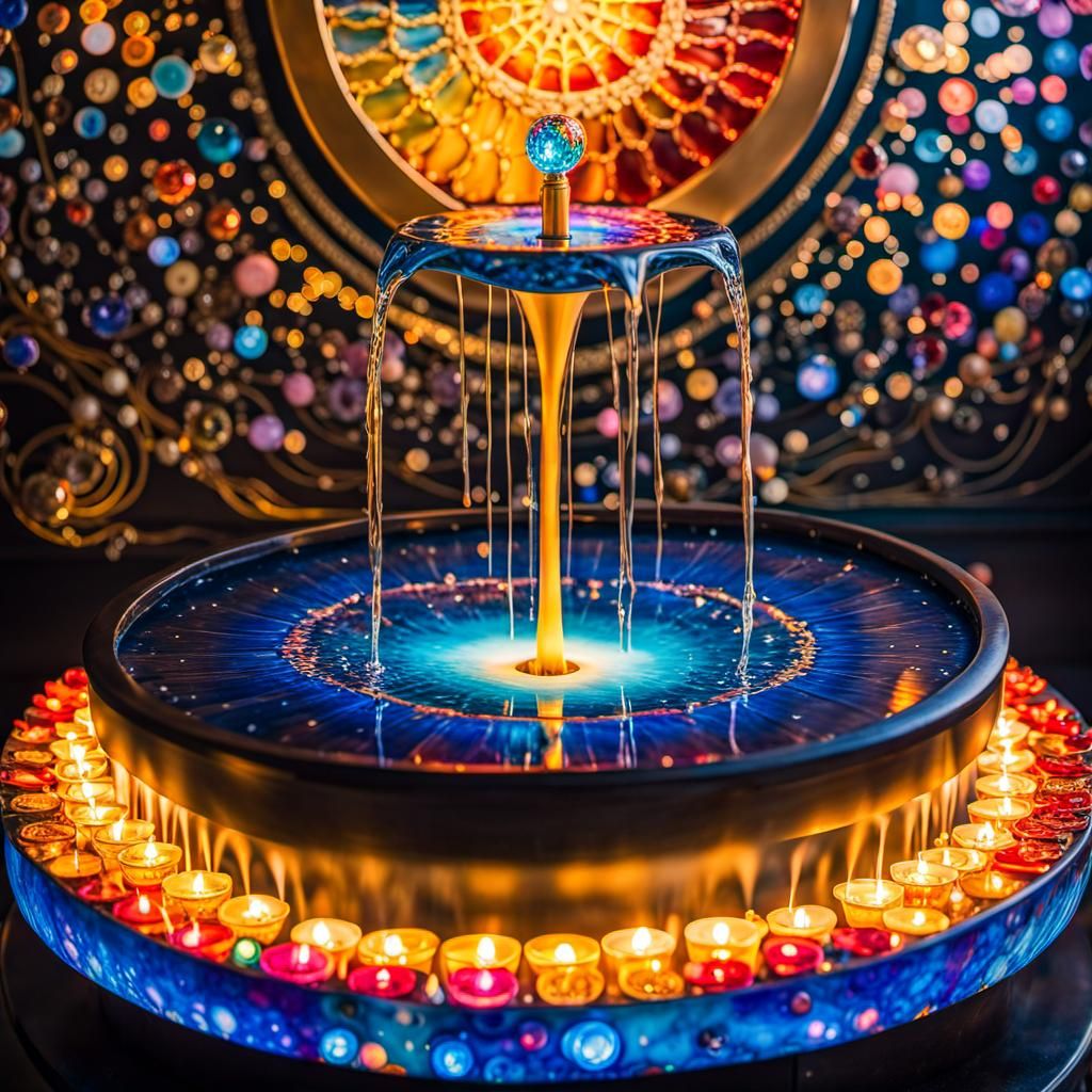 Whimsical Liquid Acrylic Fountain in Kintsugi Style