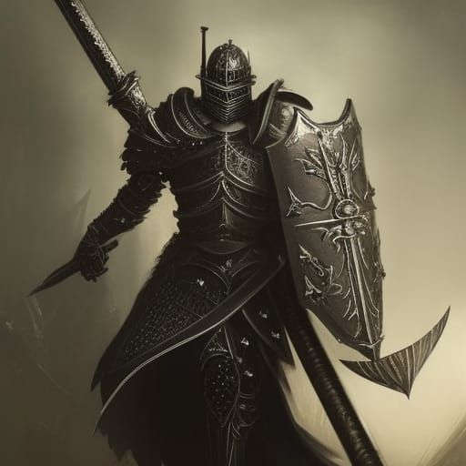 High Gothic Black Knight in Wolf Armor