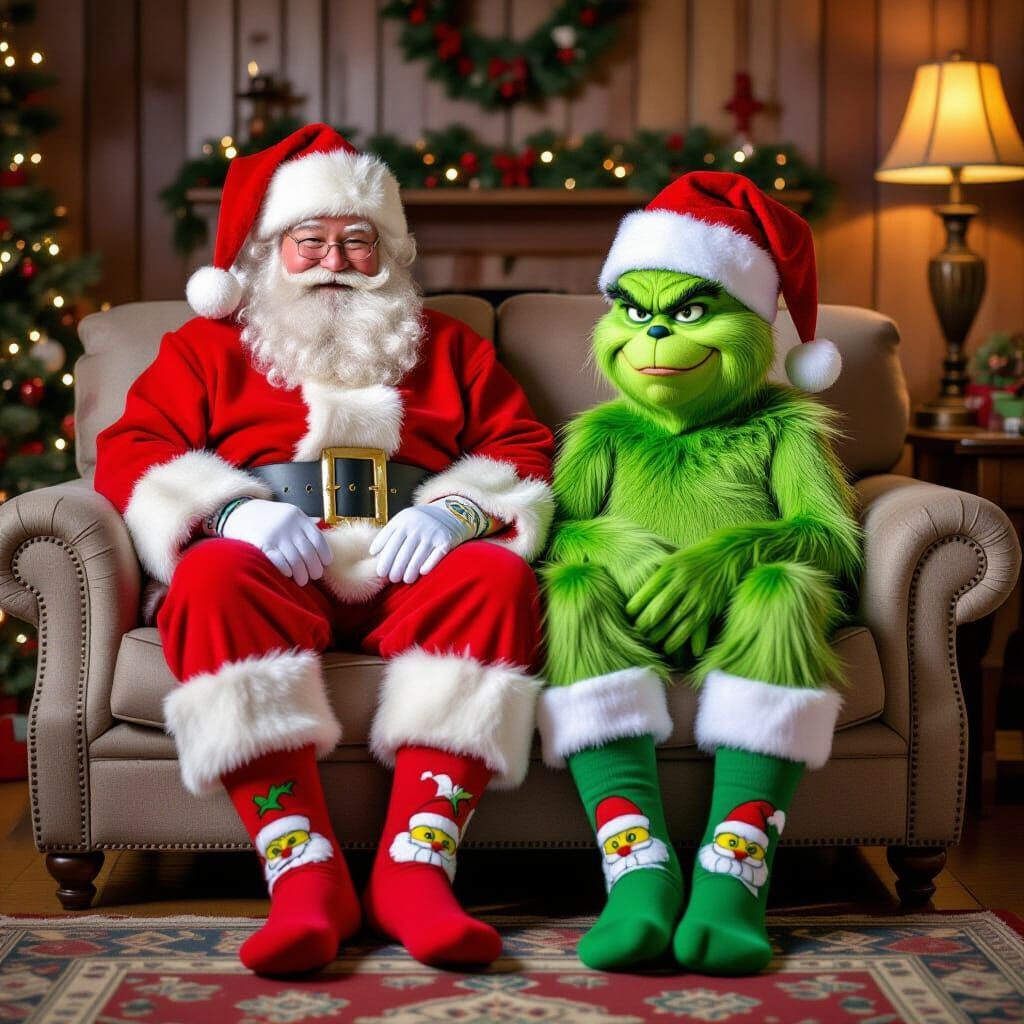 Santa and Grinch Together: A Whimsical Holiday Scene