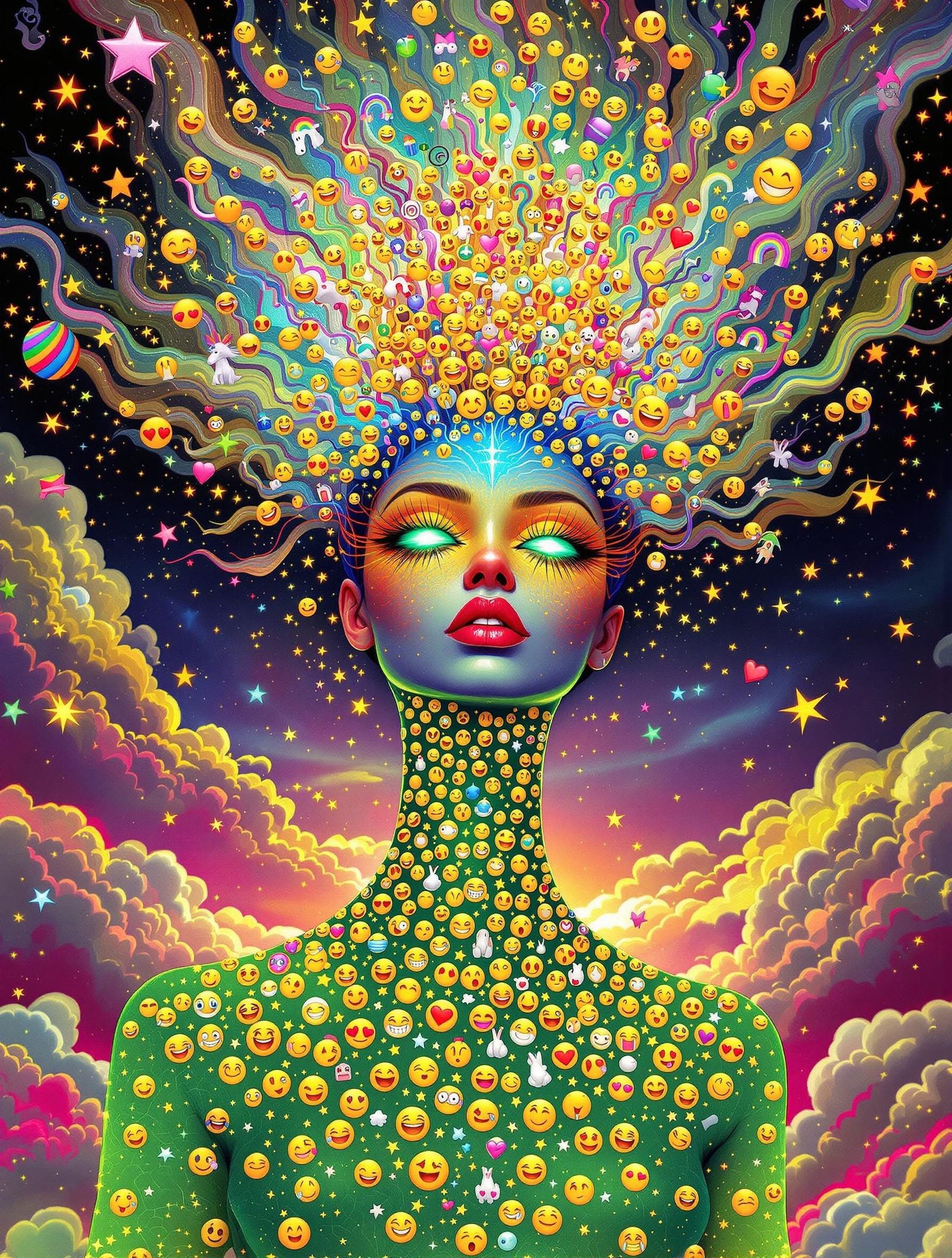 Emoji Enchantress in Art Nouveau Style