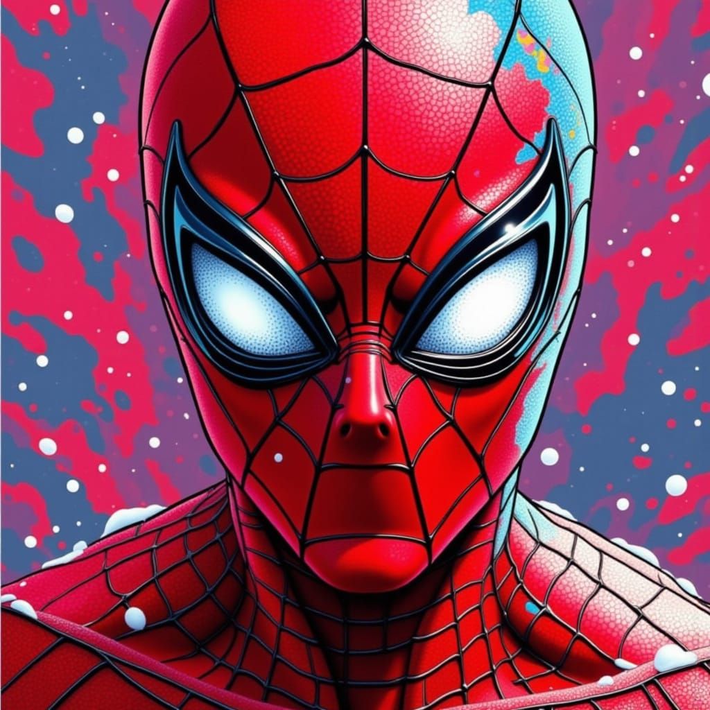 Cardinal Perched on Snow-Covered Spiderman Costume