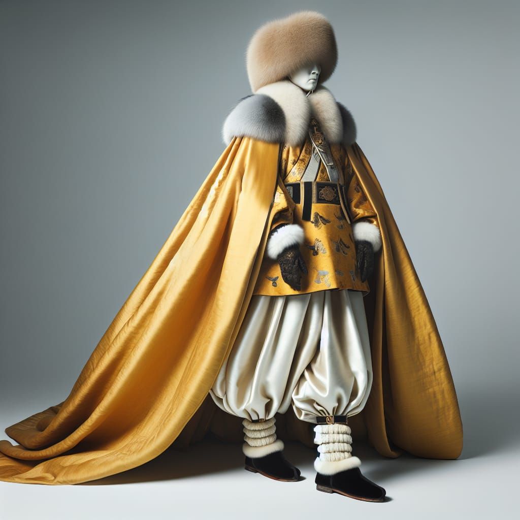 Qing Dynasty Emperor in Traditional Yellow Silk Outfit