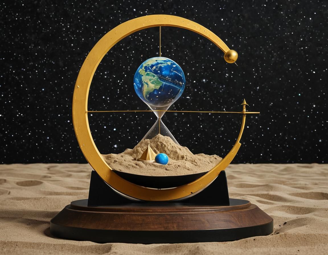 Hourglass Containing Earth and Moon in Digital Art