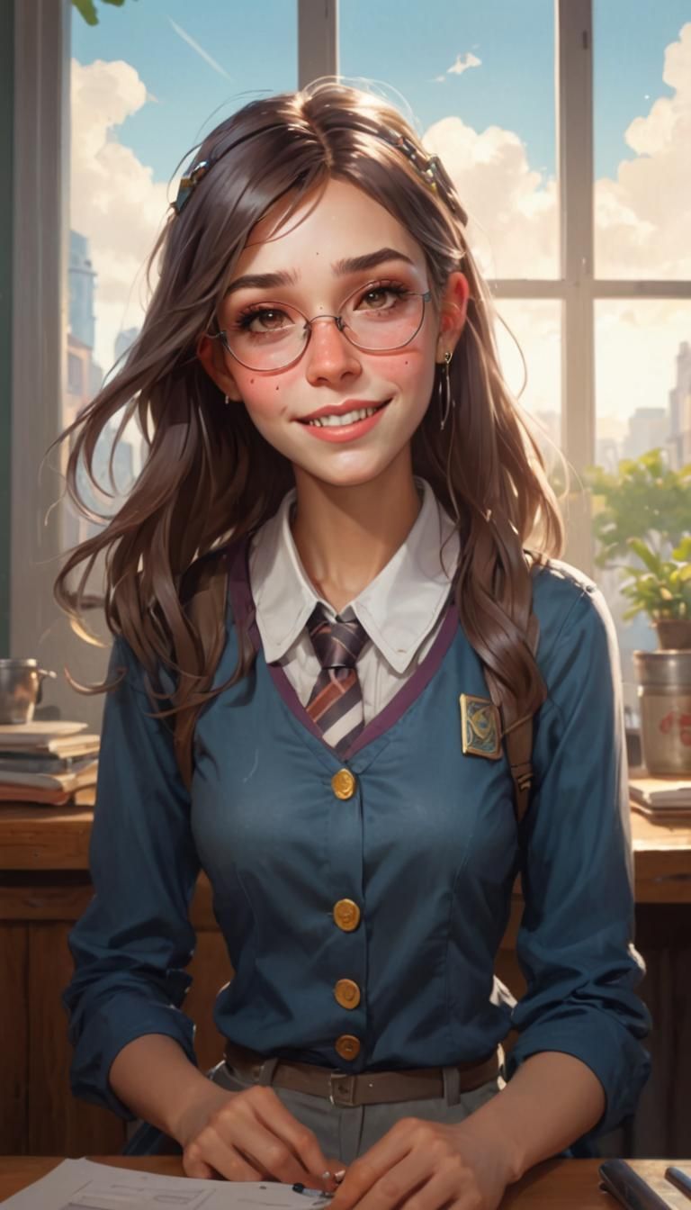 Hyperdetailed Portrait of a Smiling Nerd Girl