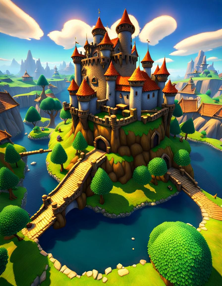 Y2k Fantasy Castle Town in 3D Style