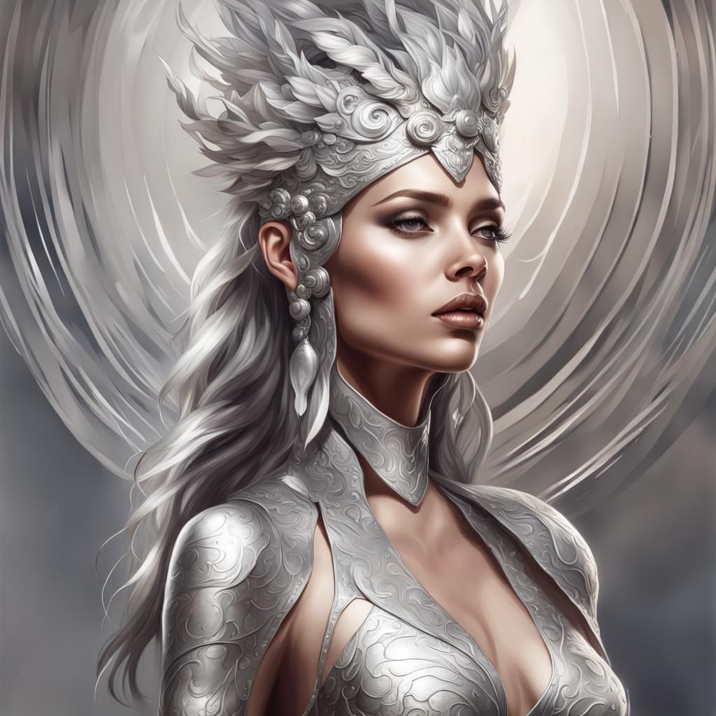 Goddess in Silver: Detailed Digital Painting