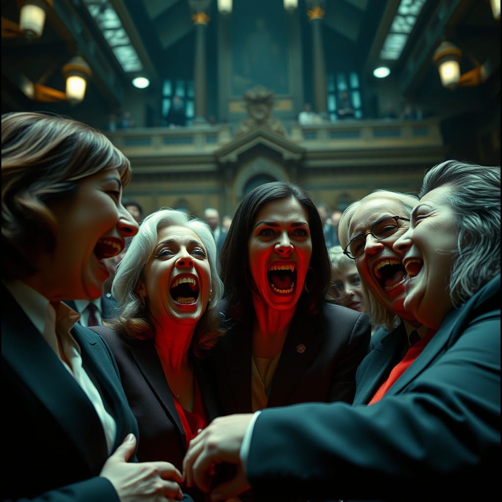 Vampiric Politicians Conspire in Darkened Parliament Hall